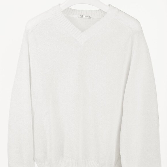 Our Legacy White Transparent Bubble Knit V-Neck Raglan Sweater - Picture 4 of 10